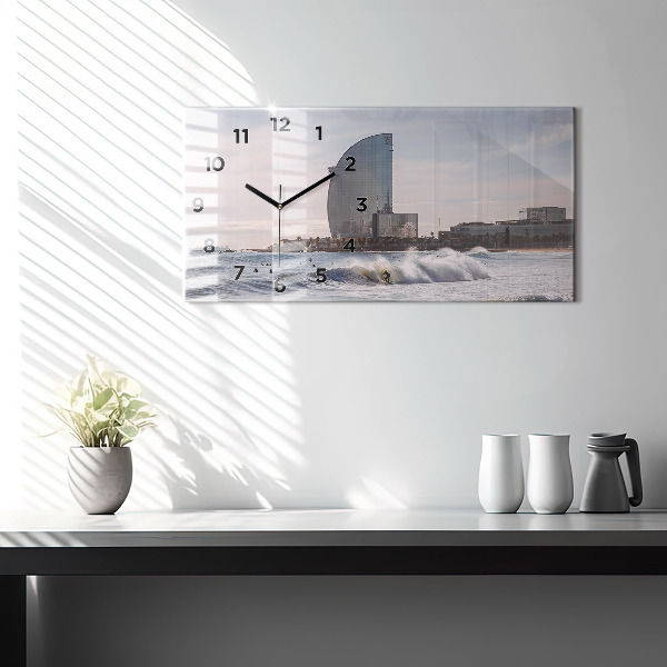 Ceas orizontale de perete din sticlă Barcelona Surfer