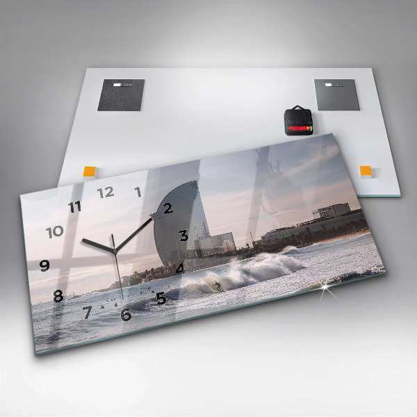 Ceas orizontale de perete din sticlă Barcelona Surfer