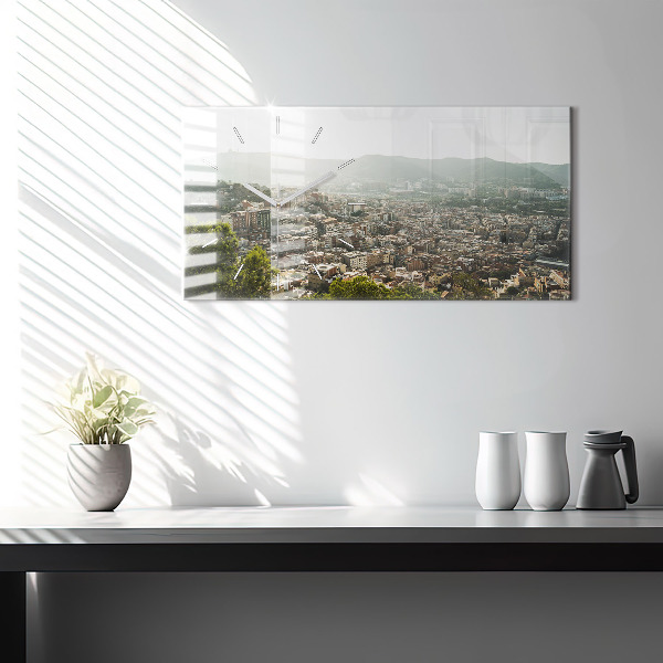 Ceas orizontale de perete din sticlă Vedere Barcelona asupra Montjuic