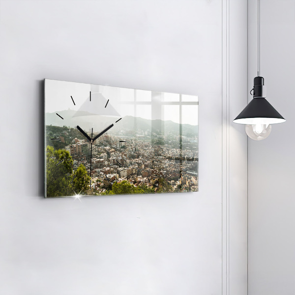 Ceas orizontale de perete din sticlă Vedere Barcelona asupra Montjuic