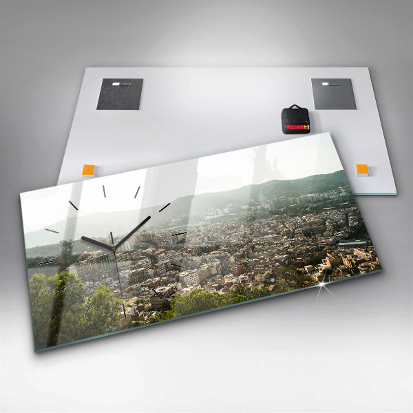 Ceas orizontale de perete din sticlă Vedere Barcelona asupra Montjuic