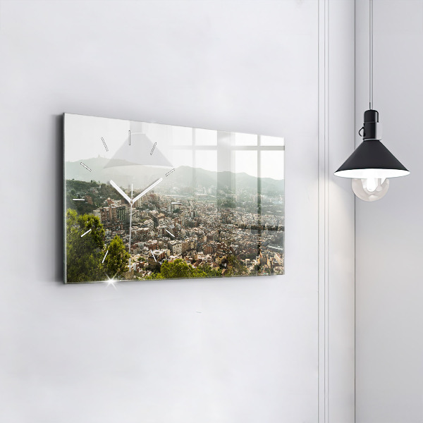 Ceas orizontale de perete din sticlă Vedere Barcelona asupra Montjuic