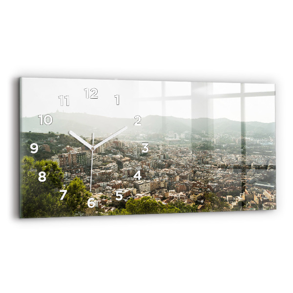 Ceas orizontale de perete din sticlă Vedere Barcelona asupra Montjuic