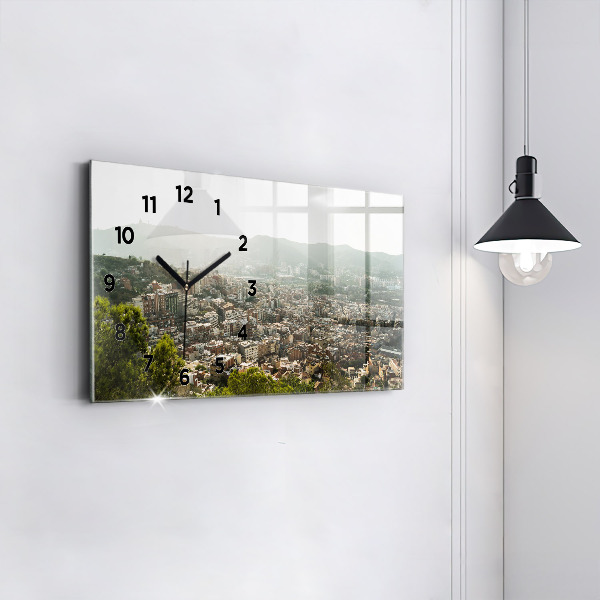 Ceas orizontale de perete din sticlă Vedere Barcelona asupra Montjuic