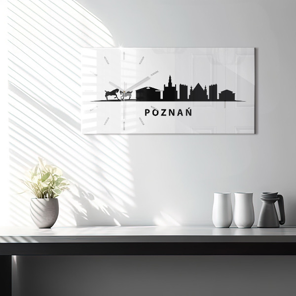 Ceas orizontale de perete din sticlă Grafică panoramică Poznań
