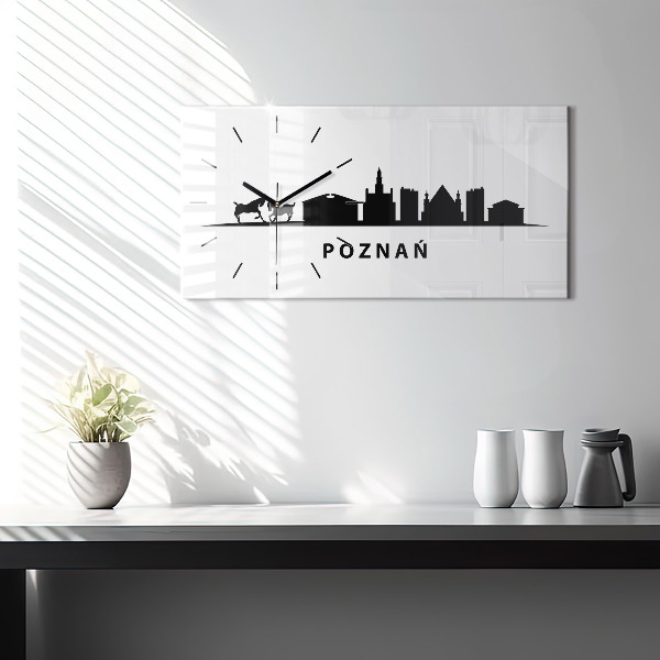 Ceas orizontale de perete din sticlă Grafică panoramică Poznań