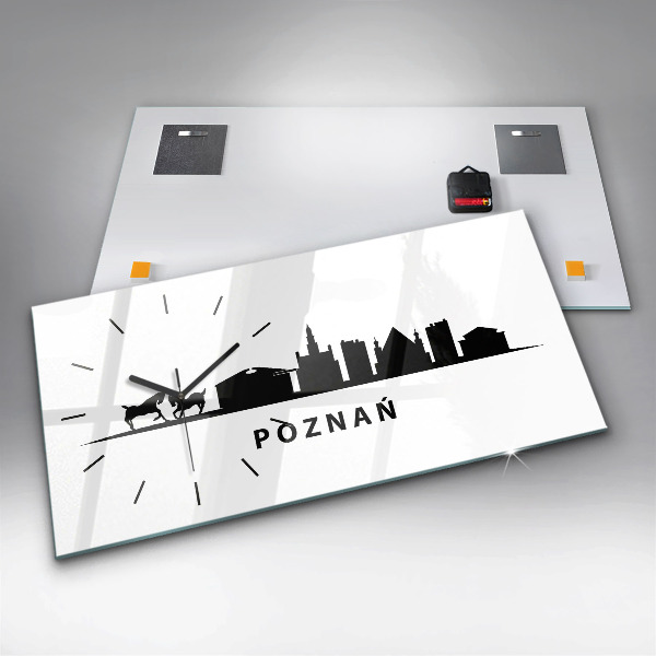 Ceas orizontale de perete din sticlă Grafică panoramică Poznań