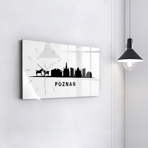 Ceas orizontale de perete din sticlă Grafică panoramică Poznań