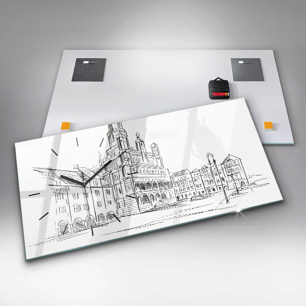 Ceas orizontale de perete din sticlă Schiță a orașului vechi Poznań