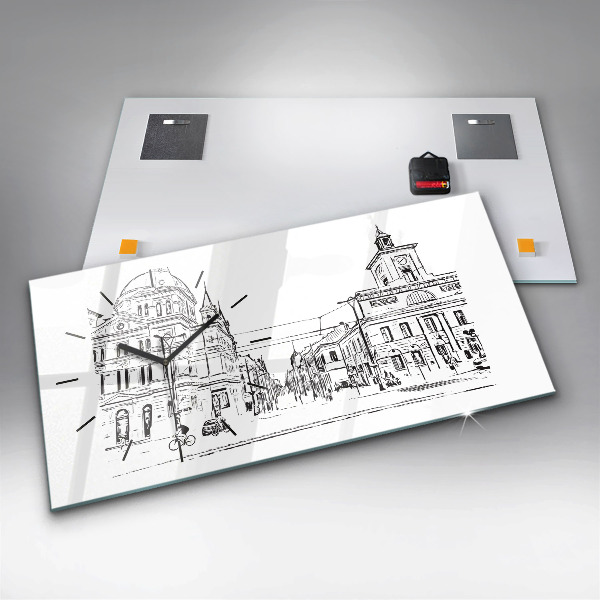 Ceas orizontale de perete din sticlă Ilustrația orașului Poznań
