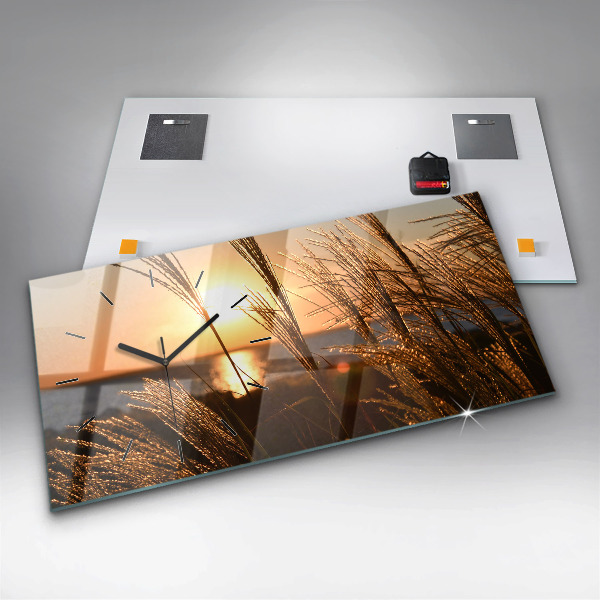 Ceas orizontale de perete din sticlă Grâu În Ora de Aur