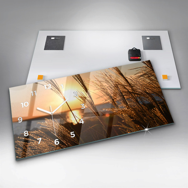 Ceas orizontale de perete din sticlă Grâu În Ora de Aur
