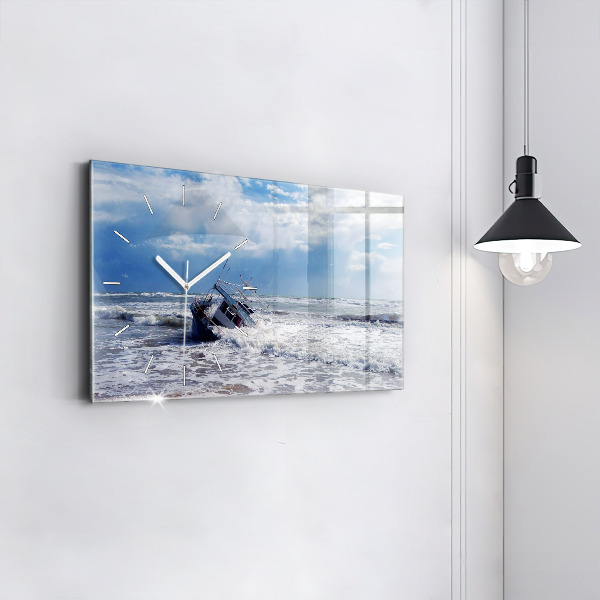 Ceas orizontale de perete din sticlă Nava cu apă scufundată