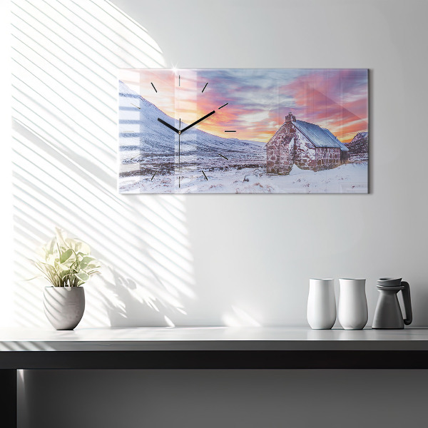 Ceas orizontale de perete din sticlă Cabană la munte