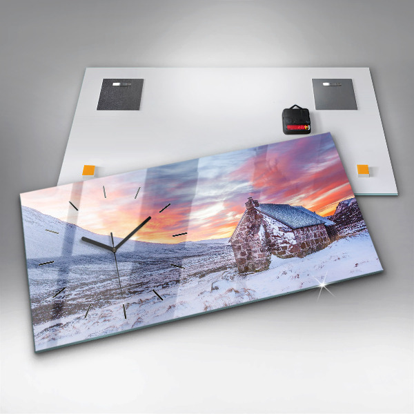 Ceas orizontale de perete din sticlă Cabană la munte