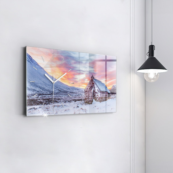Ceas orizontale de perete din sticlă Cabană la munte