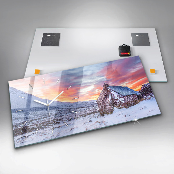 Ceas orizontale de perete din sticlă Cabană la munte