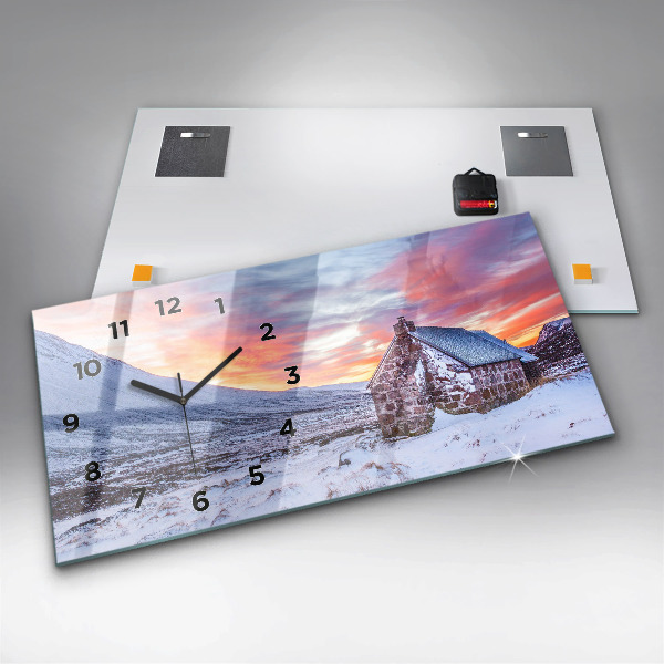 Ceas orizontale de perete din sticlă Cabană la munte