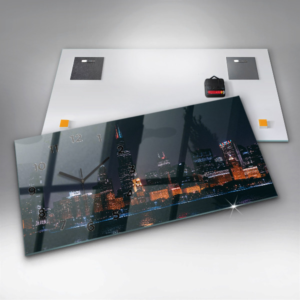 Ceas orizontale de perete din sticlă Peisajul urban din Chicago