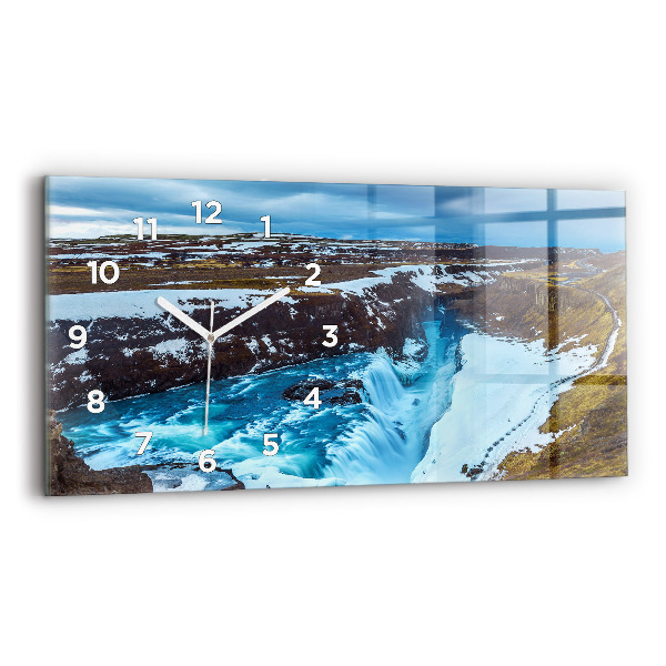 Ceas orizontale de perete din sticlă Cascada Gullfoss din Islanda
