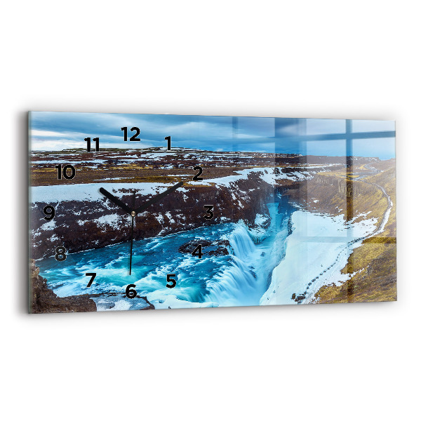 Ceas orizontale de perete din sticlă Cascada Gullfoss din Islanda