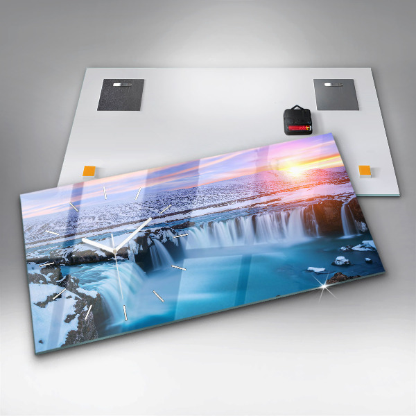 Ceas orizontale de perete din sticlă Cascada Godafoss Islanda