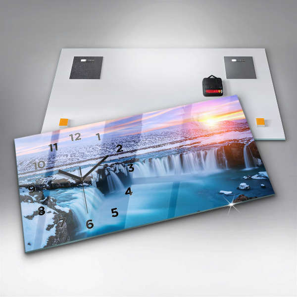 Ceas orizontale de perete din sticlă Cascada Godafoss Islanda