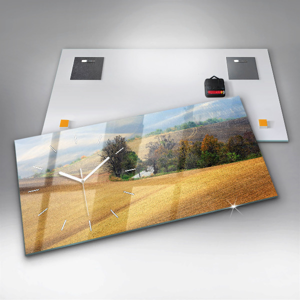 Ceas orizontale de perete din sticlă Peisaj rural din Moravia