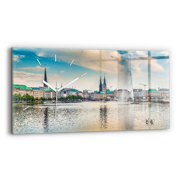 Ceas orizontale de perete din sticlă Binnenalster din Hamburg