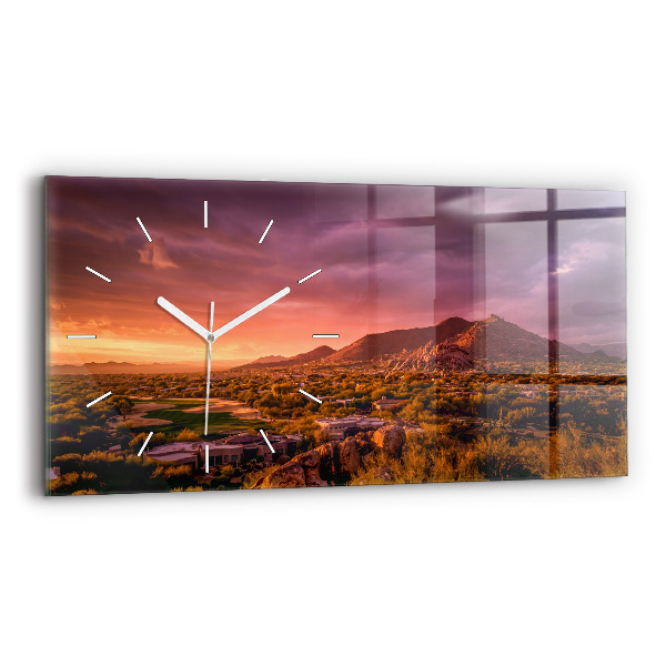 Ceas orizontale de perete din sticlă Apus de soare North Scottsdale