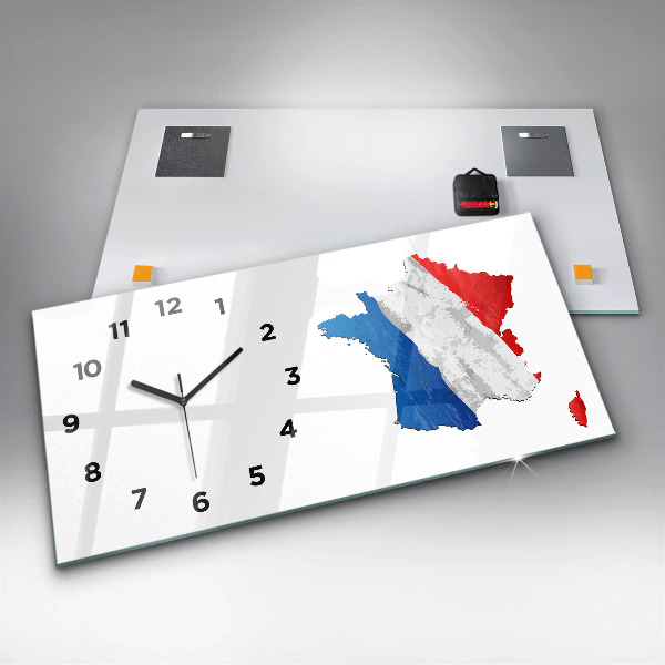 Ceas orizontale de perete din sticlă Steagul Franței