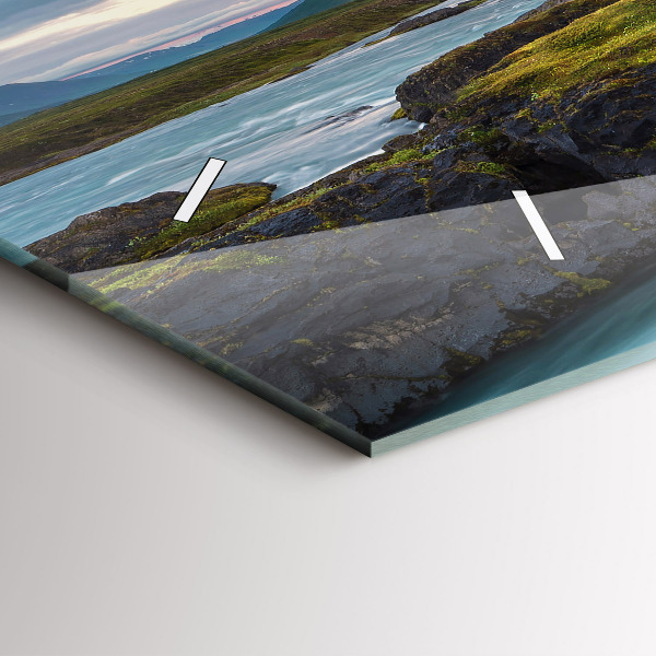 Ceas orizontale de perete din sticlă Peisaj cu o cascadă