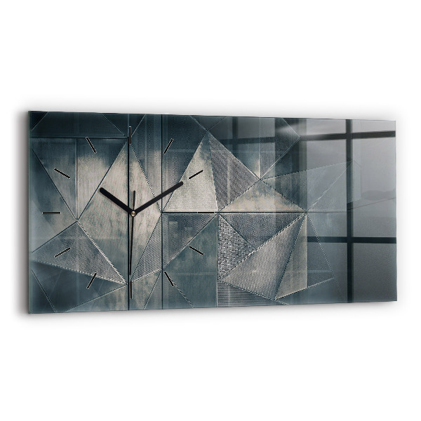 Ceas orizontale de perete din sticlă Triunghiuri abstracte metalice