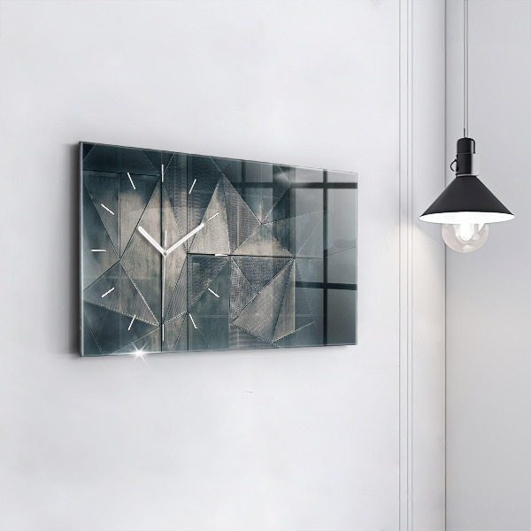 Ceas orizontale de perete din sticlă Triunghiuri abstracte metalice