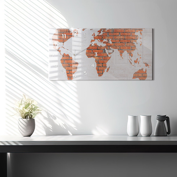 Ceas orizontale de perete din sticlă Harta lumii din cărămidă
