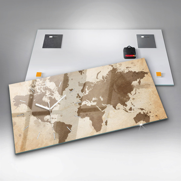 Ceas orizontale de perete din sticlă O hartă a lumii pictată
