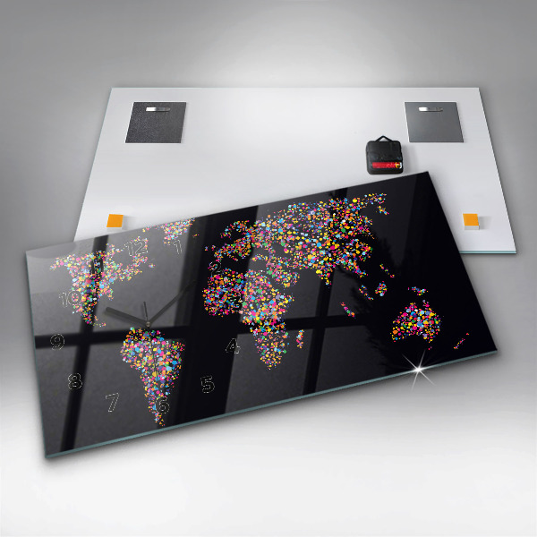 Ceas orizontale de perete din sticlă Harta lumii cu puncte