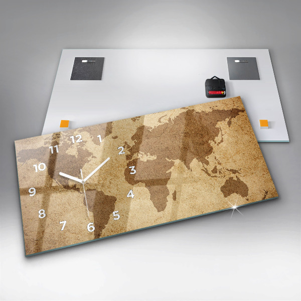 Ceas orizontale de perete din sticlă Harta lumii vintage