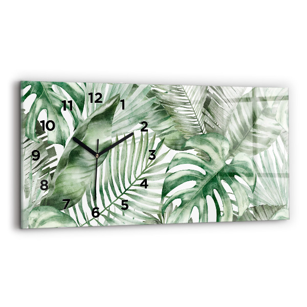 Ceas orizontale de perete din sticlă Plantați frunze
