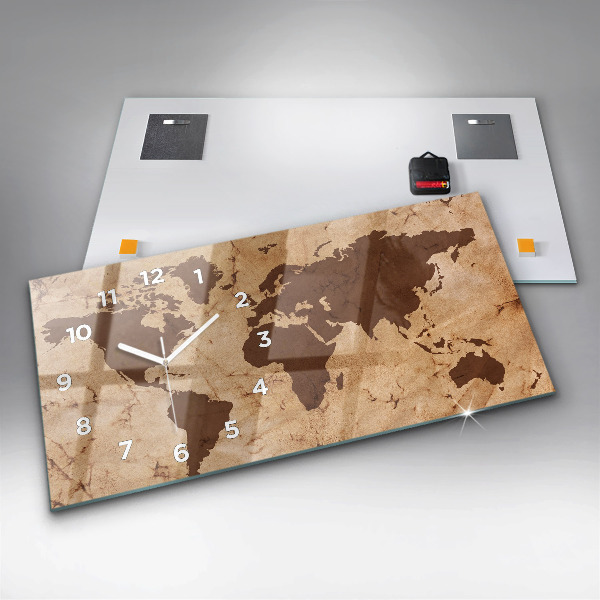 Ceas orizontale de perete din sticlă Harta lumii vintage