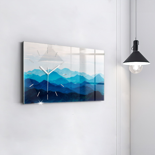 Ceas orizontale de perete din sticlă Acuarelă munți