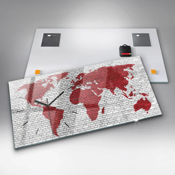 Ceas orizontale de perete din sticlă Harta lumii zid de cărămidă
