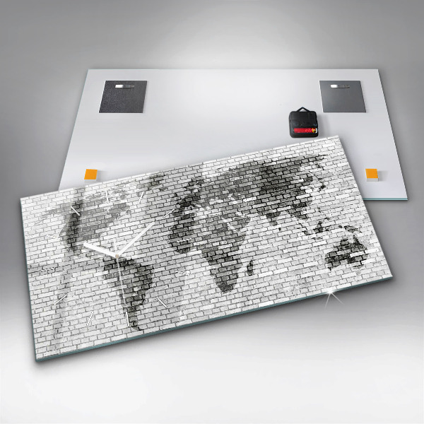 Ceas orizontale de perete din sticlă Harta lumii zid de cărămidă
