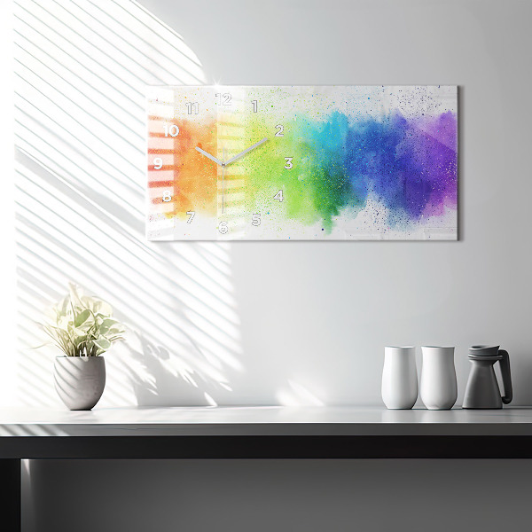 Ceas orizontale de perete din sticlă Curcubeu abstract