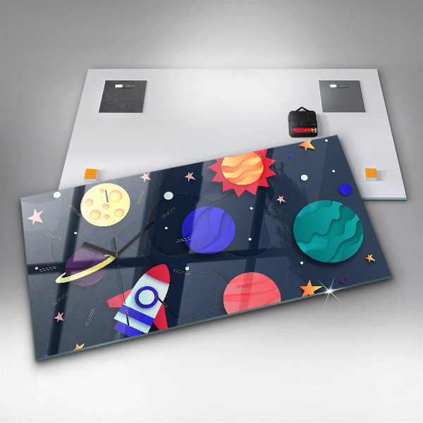 Ceas orizontale de perete din sticlă Cosmosul copiilor