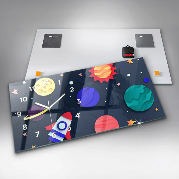 Ceas orizontale de perete din sticlă Cosmosul copiilor