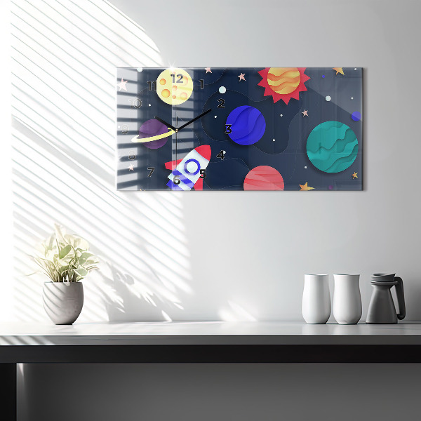 Ceas orizontale de perete din sticlă Cosmosul copiilor