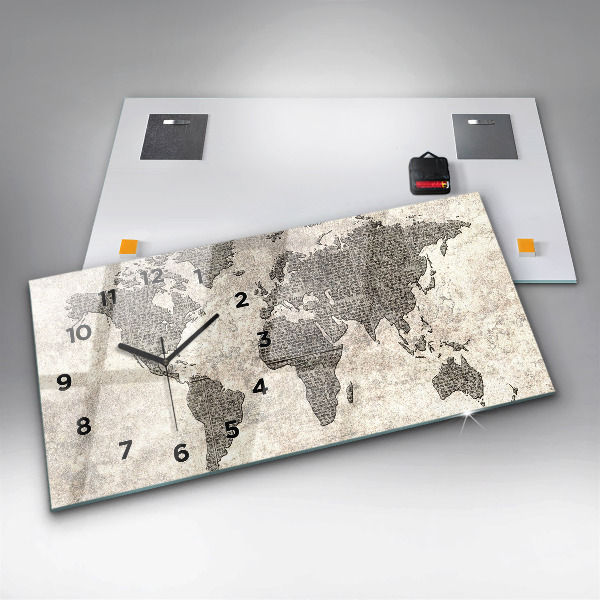 Ceas orizontale de perete din sticlă Harta lumii ziar