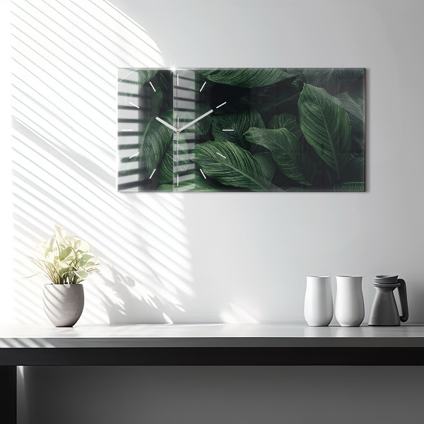 Ceas orizontale de perete din sticlă Monstera tropicală