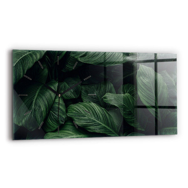 Ceas orizontale de perete din sticlă Monstera tropicală